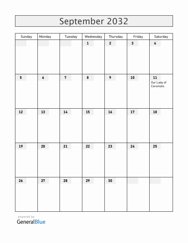 Venezuela September 2032 Calendar with Holidays