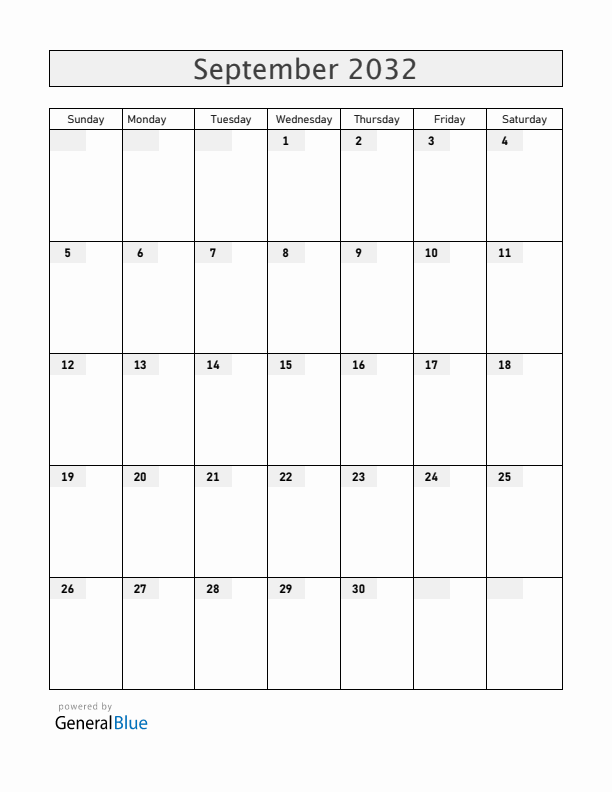 Zambia September 2032 Calendar with Holidays