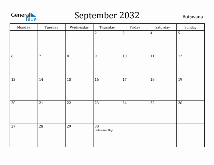 September 2032 Calendar Botswana