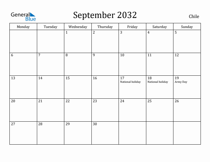 September 2032 Calendar Chile