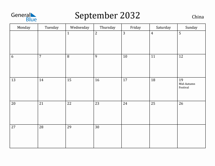September 2032 Calendar China