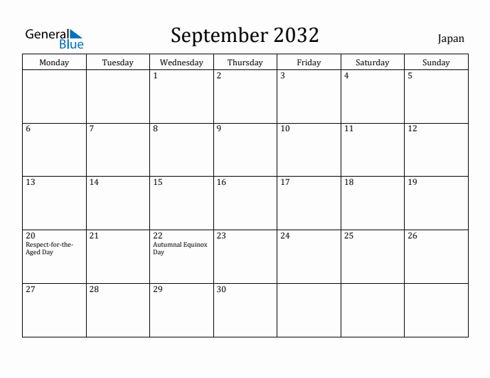 September 2032 Calendar Japan
