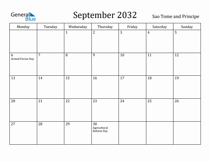 September 2032 Calendar Sao Tome and Principe