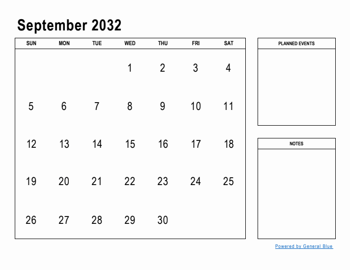 September 2032 Calendar Planner