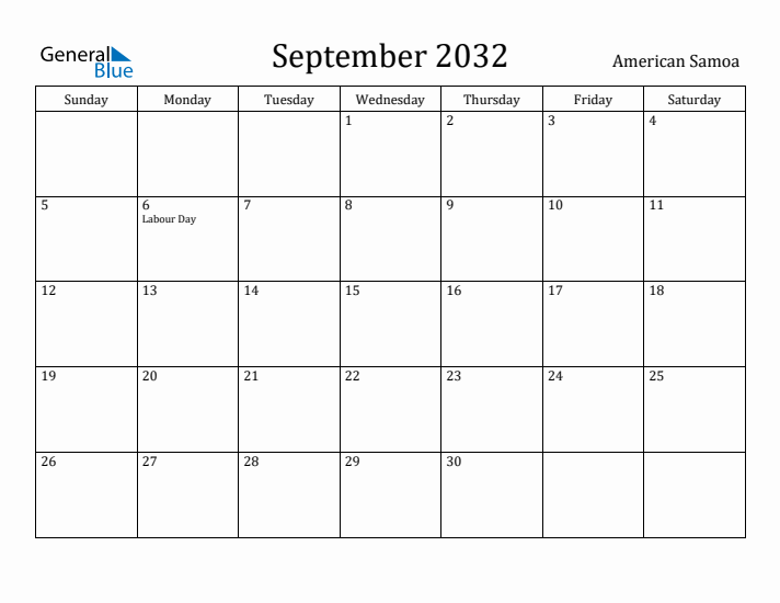September 2032 Calendar American Samoa