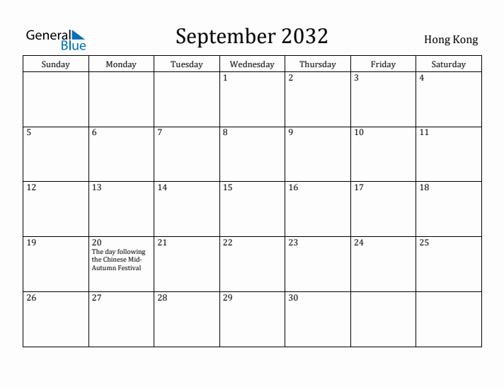 September 2032 Calendar Hong Kong
