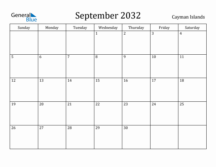 September 2032 Calendar Cayman Islands