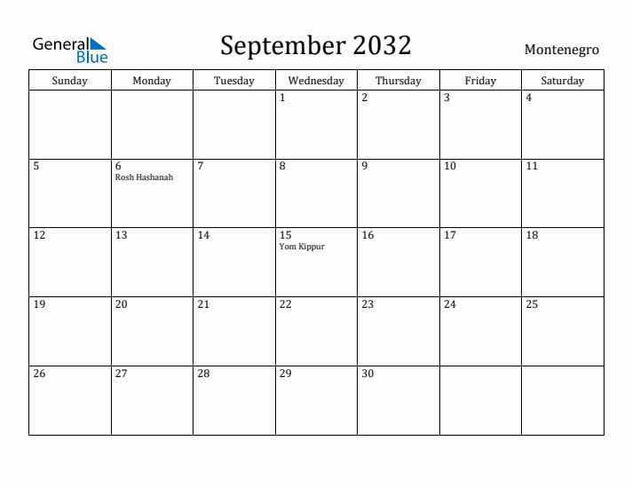 September 2032 Calendar Montenegro