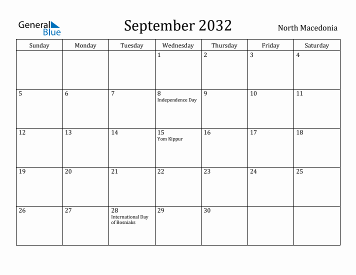September 2032 Calendar North Macedonia