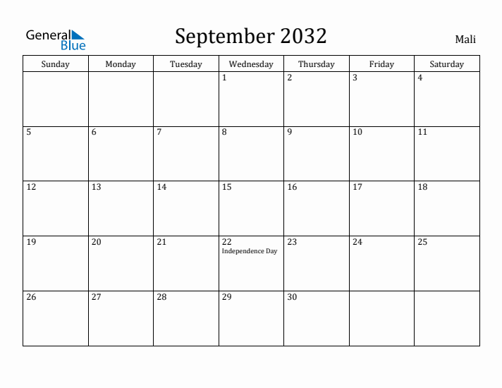 September 2032 Calendar Mali