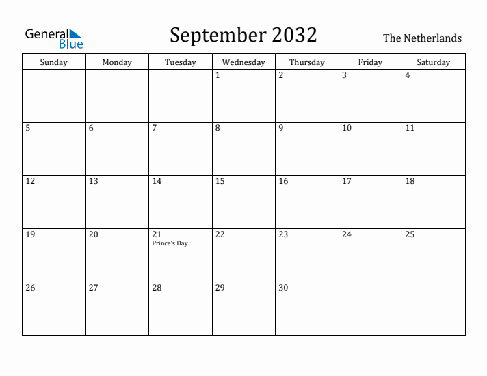September 2032 Calendar The Netherlands