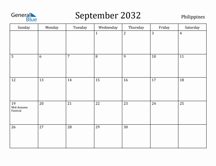 September 2032 Calendar Philippines