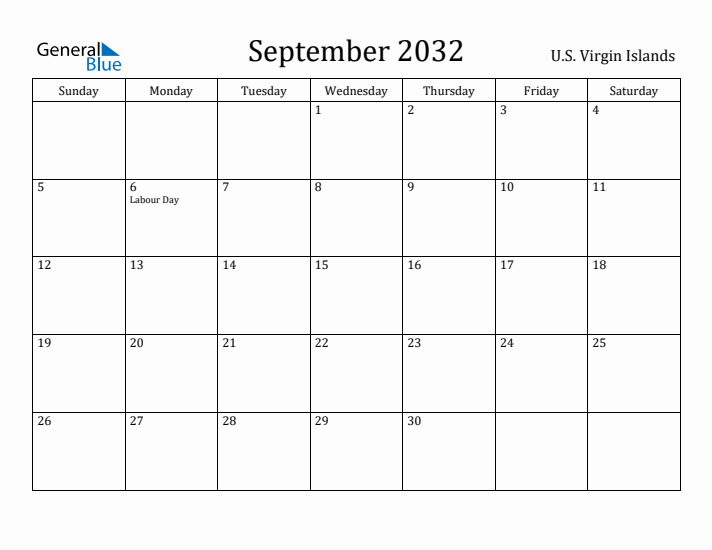September 2032 Calendar U.S. Virgin Islands