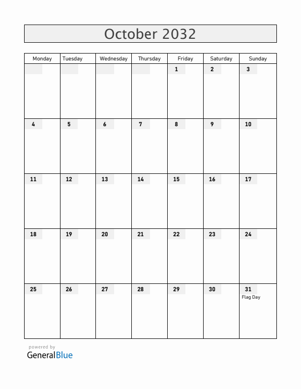 Ecuador October 2032 Calendar with Holidays