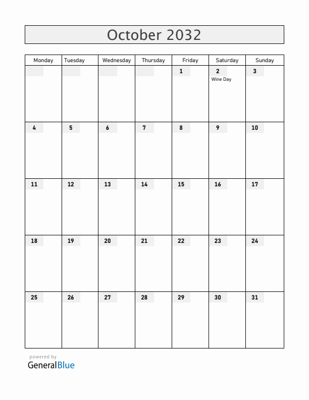 Moldova October 2032 Calendar with Holidays