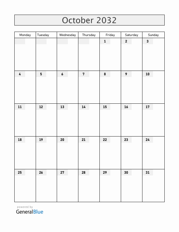 Mayotte October 2032 Calendar with Holidays