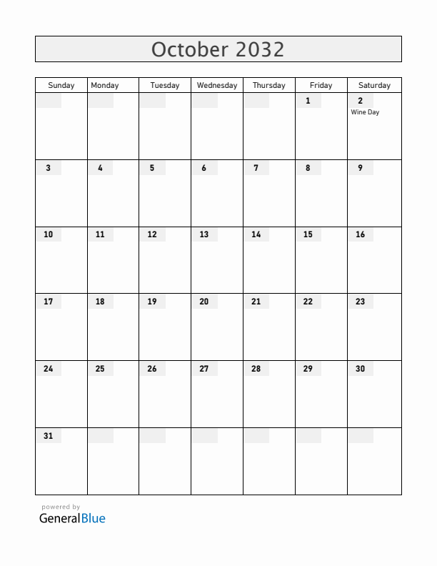 Moldova October 2032 Calendar with Holidays
