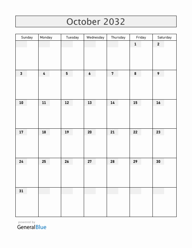 Mayotte October 2032 Calendar with Holidays