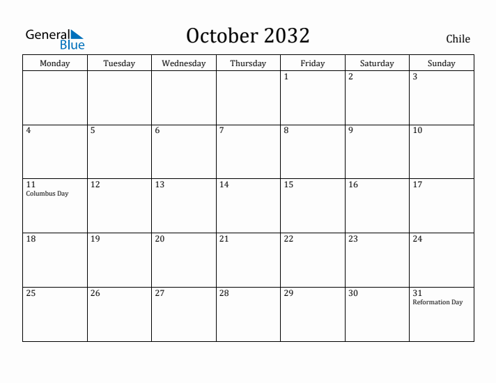 October 2032 Calendar Chile