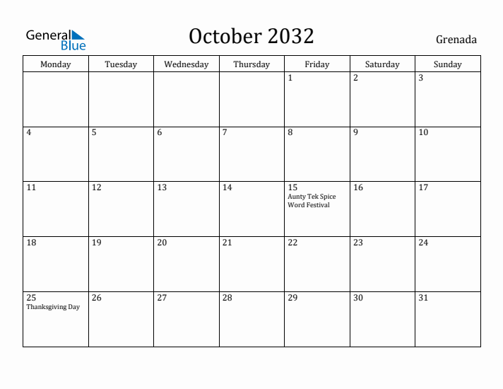 October 2032 Calendar Grenada