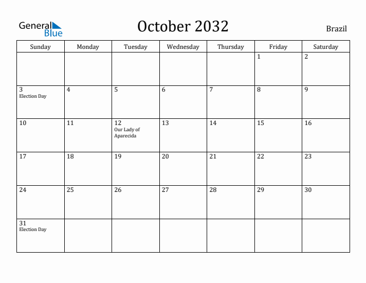 October 2032 Calendar Brazil