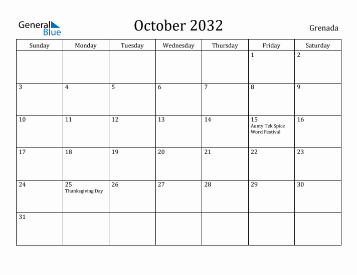 October 2032 Calendar Grenada