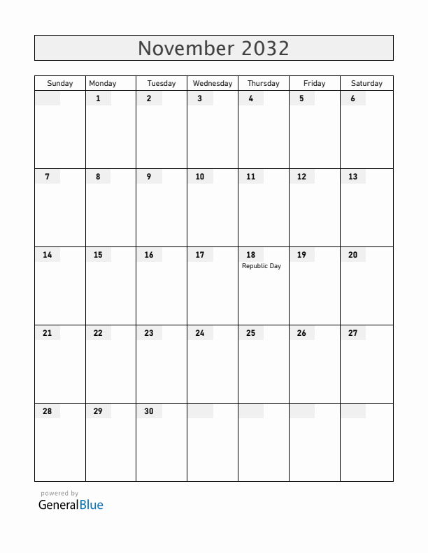 Latvia November 2032 Calendar with Holidays