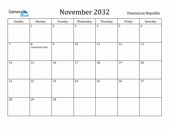 November 2032 Calendar Dominican Republic