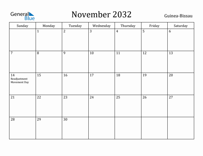 November 2032 Calendar Guinea-Bissau