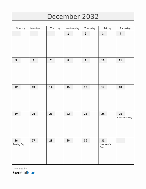 Curacao December 2032 Calendar with Holidays