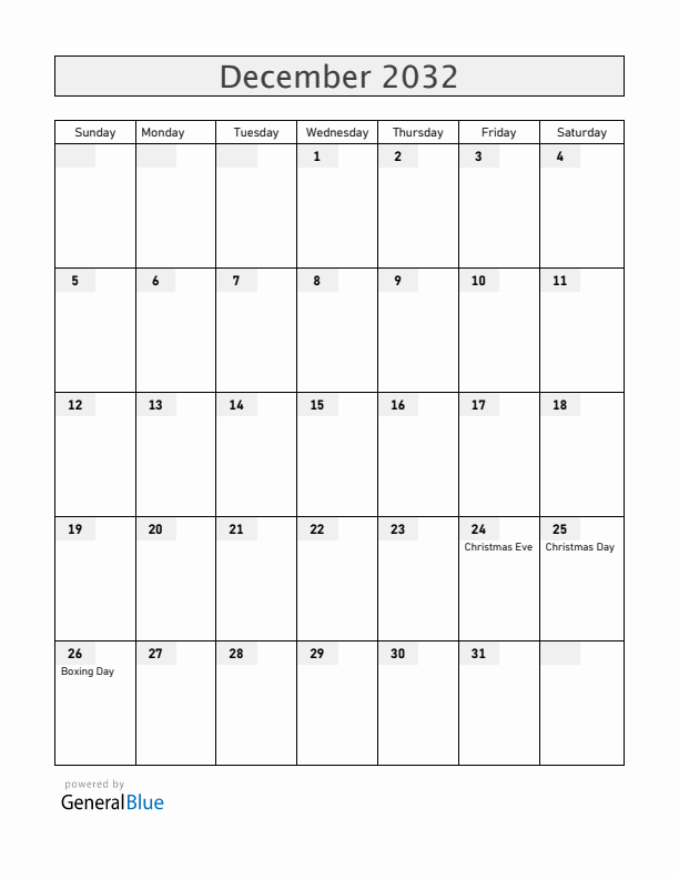 Greenland December 2032 Calendar with Holidays