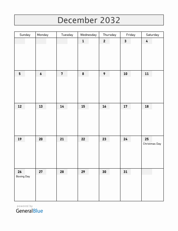 Luxembourg December 2032 Calendar with Holidays
