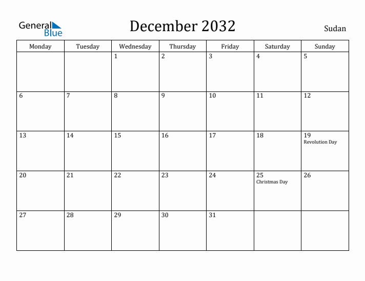 December 2032 Calendar Sudan