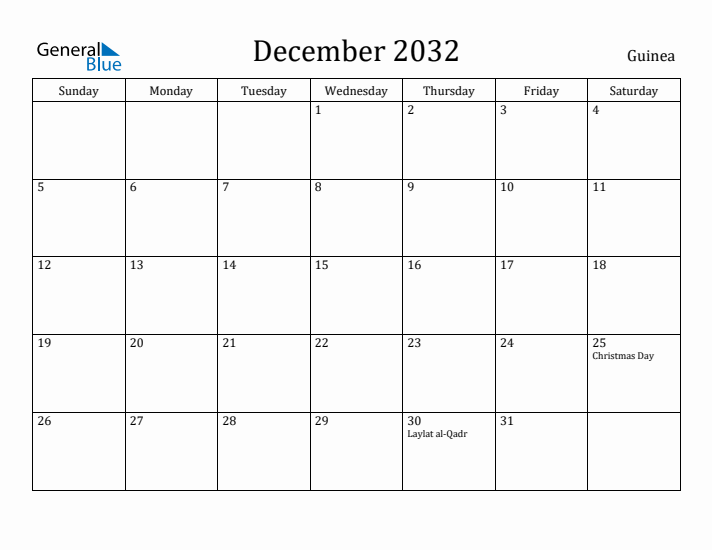 December 2032 Calendar Guinea