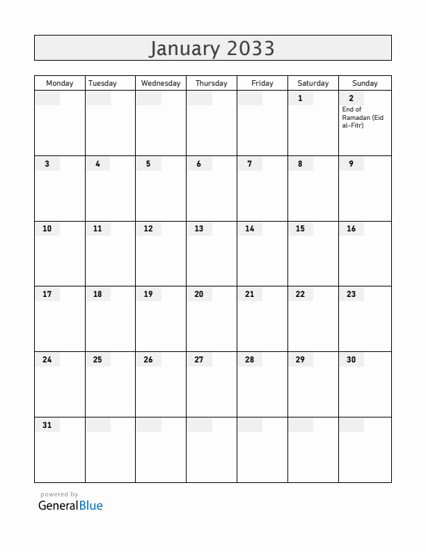 Bangladesh January 2033 Calendar with Holidays