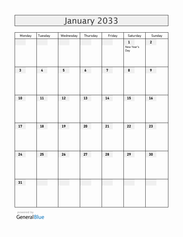 Zambia January 2033 Calendar with Holidays