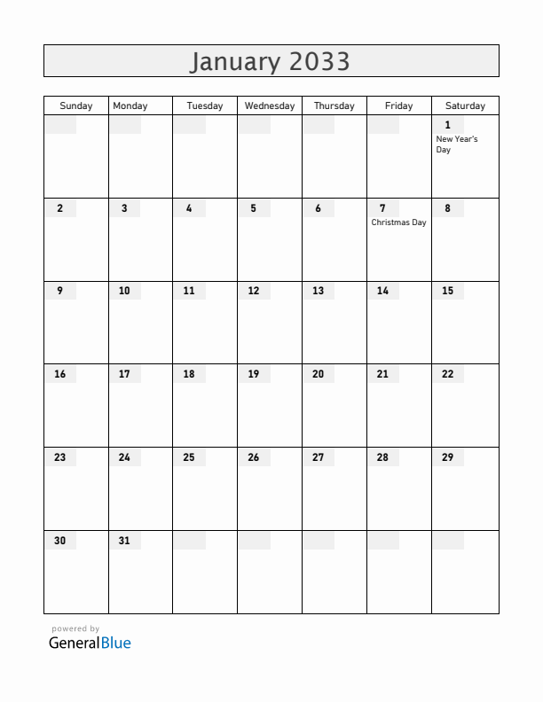 Belarus January 2033 Calendar with Holidays