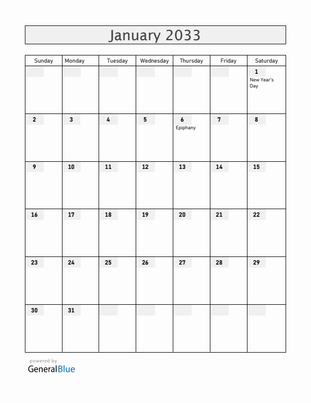 Greenland January 2033 Calendar with Holidays