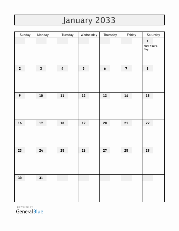 Zambia January 2033 Calendar with Holidays