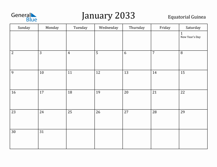 January 2033 Calendar Equatorial Guinea