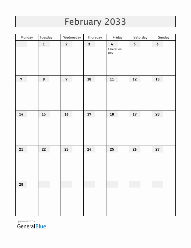Angola February 2033 Calendar with Holidays