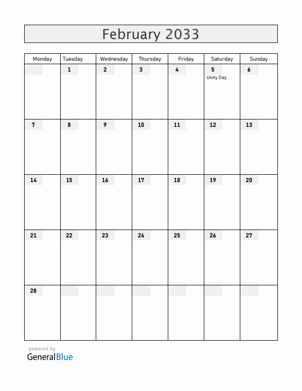 Burundi February 2033 Calendar with Holidays
