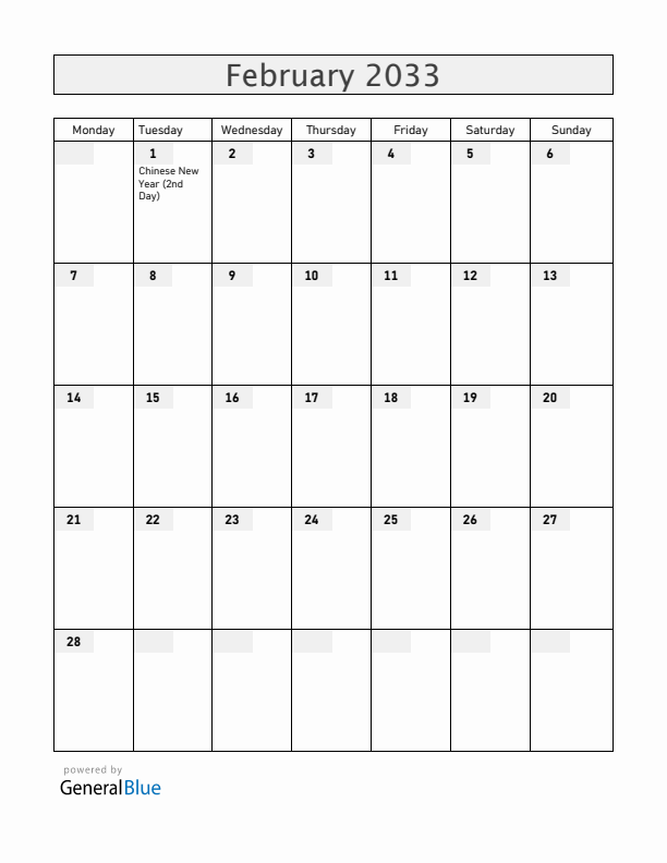 Cocos Islands February 2033 Calendar with Holidays