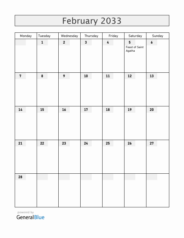 San Marino February 2033 Calendar with Holidays