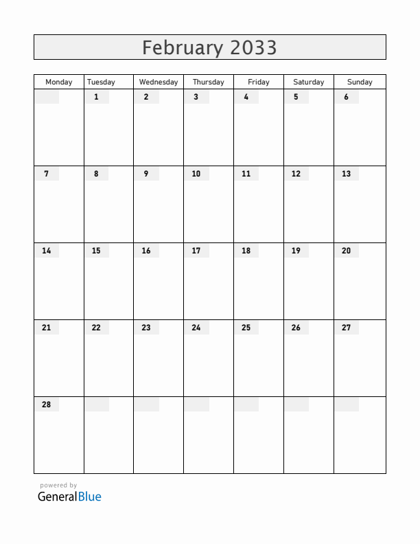 Zambia February 2033 Calendar with Holidays