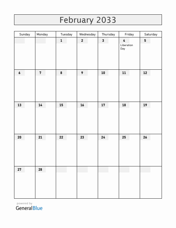 Angola February 2033 Calendar with Holidays