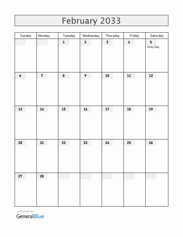 Burundi February 2033 Calendar with Holidays