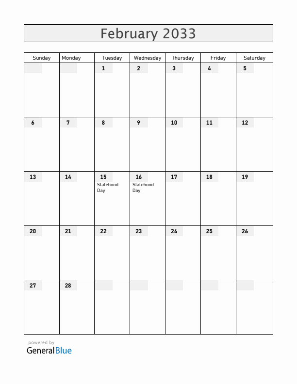 Serbia February 2033 Calendar with Holidays