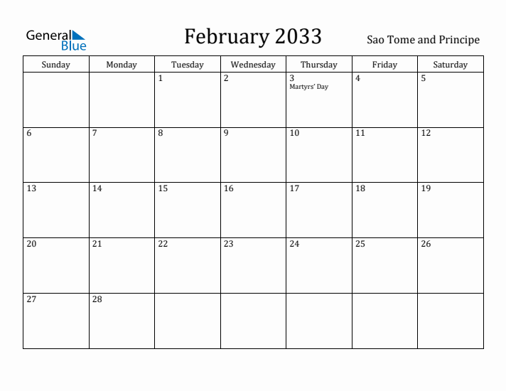February 2033 Calendar Sao Tome and Principe