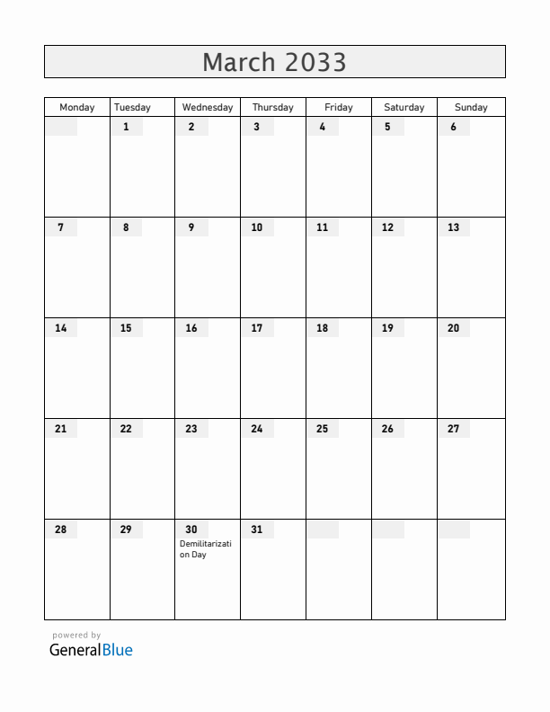 Aland Islands March 2033 Calendar with Holidays